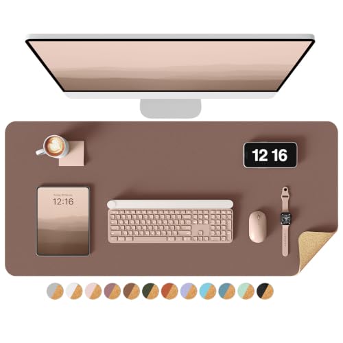 YSAGi Double-Sided Desk Pad, 31.5"x15.7"Leather Desk Mat, Eco Cork Desk Pad Protector,Large Mouse Pad,Waterproof Desk Blotter for Office/Home(Chocolate) - color: Chocolate, size: 31.5"x15.7"