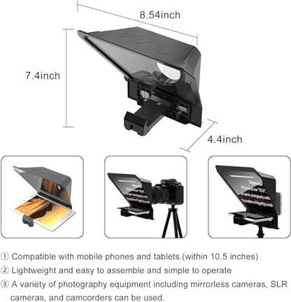 GVM Teleprompter Portable for iPad, Tablet, Smartphone & DSLR Cameras, Teleprompter Kit with Remote Control & Flexible Holder, teleprompter for Smartphone APP Compatible with iOS/Android - size: 9inch