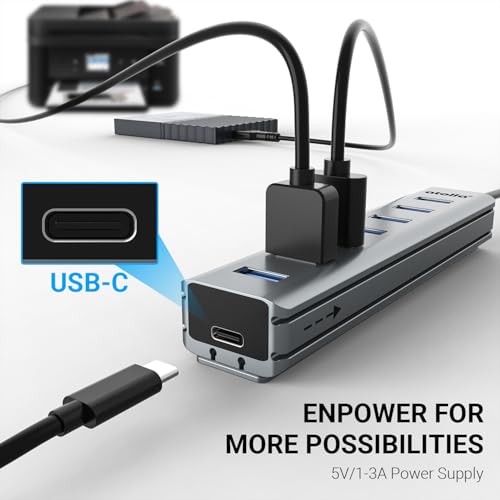 atolla 7-Port Mountable USB 3.0 Hub with Removable Sliding Rails - High-Speed Data Splitter for Desk Organization & Stable Connection, Compatible with MacBook, Laptop, PS4, PC