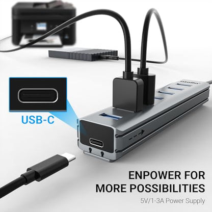atolla 7-Port Mountable USB 3.0 Hub with Removable Sliding Rails - High-Speed Data Splitter for Desk Organization & Stable Connection, Compatible with MacBook, Laptop, PS4, PC