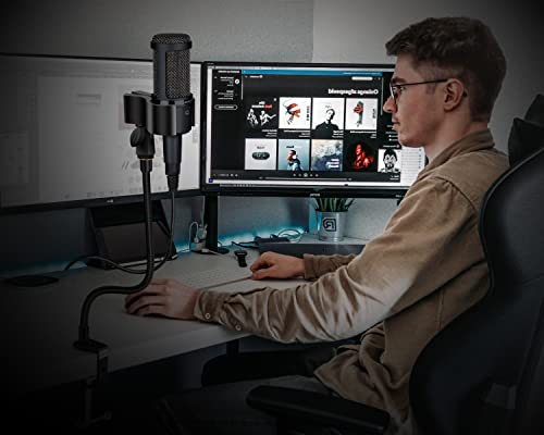 Microphone Stand 13" Flexible Gooseneck Desktop Mic Stand Multi-Function Mic Stand Phone Holder with Upgraded Mic Clip and Heavy Duty Desk Clamp, 3/8" to 5/8" Screw Adapter for Universal Mic - size: 13INCHS-1PACK