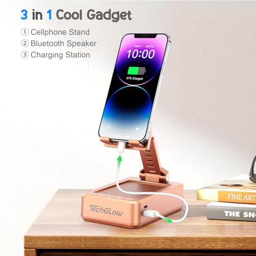 TechGlow Gifts for Men Women Foldable Cellphone Stand with Bluetooth Speaker and Charging Function Birthday Gift Idea for Mom Dad Cool Gadget Tech Gifts-Rose Gold - color: Rose Gold