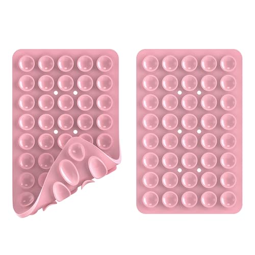 Double Sided Silicone Suction Phone Holder Mount, Silicon Accessory for iPhone and Android, Hands-Free Mirror Shower Phone Holder, TikTok Videos and Selfies (Light Blue+Sand Pink) - color: Light Blue+Sand Pink