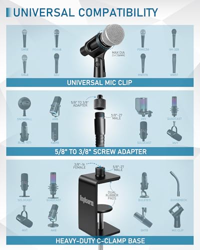 24-INCHS Flexible Gooseneck Microphone Stand with Heavy Duty Desk Clamp for Podcast, Meetings, Lectures, Radio Broadcasting Studio, Live Broadcast Equipment, TV Stations - size: 24-INCH