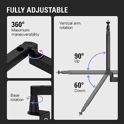 Elgato Wave Mic Arm Low Profile Microphone Boom Arm | Sits below shoulder line, 360-degree rotation, Magnetic cable channels, All-metal build, Fully adjustable mount - style: Low Profile