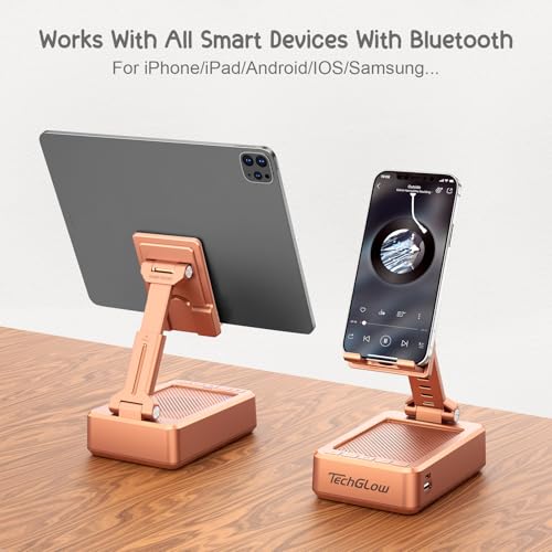 TechGlow Gifts for Men Women Foldable Cellphone Stand with Bluetooth Speaker and Charging Function Birthday Gift Idea for Mom Dad Cool Gadget Tech Gifts-Rose Gold - color: Rose Gold