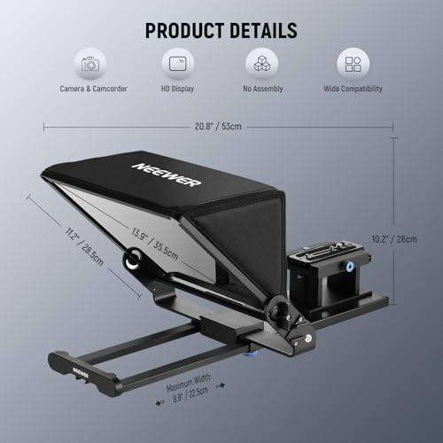 Neewer Teleprompter X14 III with RT113 Remote/App Control, 45° Tilt 14" Beamsplitter All Metal Frame Upgraded Camera Mount QR Plate Compatible with Manfrotto 501PL for iPhone iPad DSLR, Assembly Free - style: X14 III