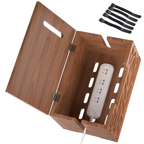 Wooden Cable Management Box, Large Cord Hider Box & Cable Organizer Box for Power Strips, Electrical Cords, Desk & Floor Cables Suitable for Home & Office