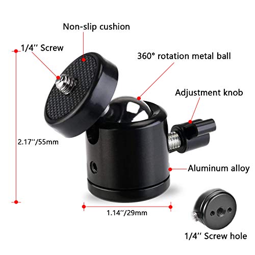 Universal 1/4" Swivel Mini Ball Head Screw Tripod Mount（4 Pack）, EszkozTA 360 Degree Rotating Mount Base Adapter for DSLR Cameras HTC Vive Tripods Monopods Camcorder Light Stand…