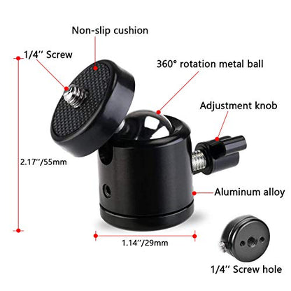 Universal 1/4" Swivel Mini Ball Head Screw Tripod Mount（4 Pack）, EszkozTA 360 Degree Rotating Mount Base Adapter for DSLR Cameras HTC Vive Tripods Monopods Camcorder Light Stand…