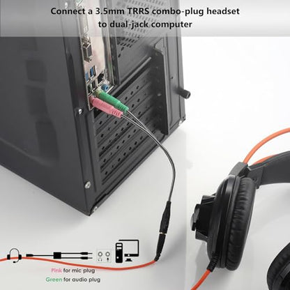 MillSO Headphone Splitter for Computer CTIA 3.5mm TRRS Female to Dual TRS Male Mic Audio Jack Y Adapter Headset Splitter Cable for PC Laptop to Gaming Headset - 8inch/20cm - size: 1 Pack / 0.6 Feet