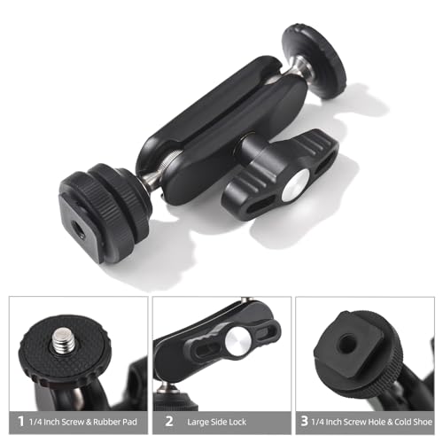 Andoer Mini Cool Ballhead Multi-Function Double Ball Dead Adapter with Cold Shoe Mount & 1/4 Inch Screw for DSLR Camera Camcorder Monitor LED Light Microphone