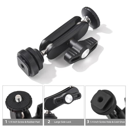 Andoer Mini Cool Ballhead Multi-Function Double Ball Dead Adapter with Cold Shoe Mount & 1/4 Inch Screw for DSLR Camera Camcorder Monitor LED Light Microphone