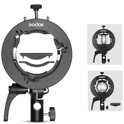 Godox S2 Speedlite Bracket for Bowens Mount, S-Type Holder Updated Version for Godox AD200Pro AD200 V1 V860II V860III V850II TT685II TT600 TT520II TT350 Speedlite Flash, Snoot Softbox with USB Light - size: S2(7x6x3.3")