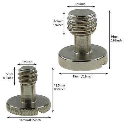 6pcs Camera Quick Release Screws - 3pcs 3/8 Inch and 3pcs 1/4 Inch Tripod Monopod Quick Release (QR) Plate Camera Screws