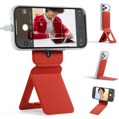 MOFT Phone Stand, Magnetic Phone Tripod Stand Stain-Resistant MOVAS Leather & Angle Adjustment & Strong Magnets Tripod for iPhone 17/16/15/14/13/12 (Included Metal Ring)-Sunset - color: Sunset, size: Without Card Slot