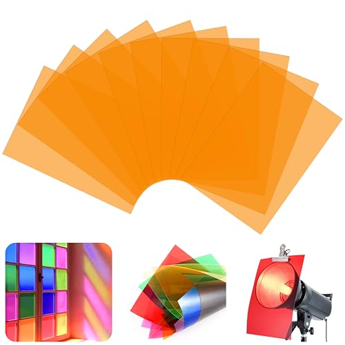 10 Pack Gel Light Filter Sheets, A4 Size Transparency Colored Plastic Sheets,Light Gel Filters for Photography Studio Lighting, Stage LED Lights,Headlight Film (Orange) - color: Orange