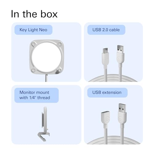 Elgato Key Light Neo with Monitor Mount, Studio Light | Adjusts for all skin tones, Up to 1000 lumens with USB power, Edge-lit, glare-free design, Effortless mount, Zero plastic - color: White, style: Key Light Neo