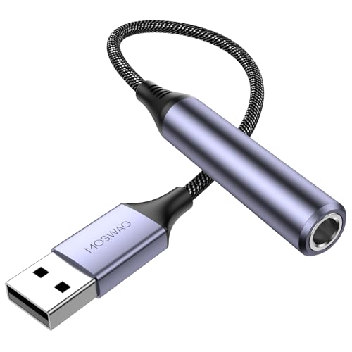 MOSWAG USB to 1/4 Jack Audio Adapter, USB to 6.35mm Female Headphone Aux Adapter with External Sound Card Compatible with Laptop, PC, Amplifier, Speaker, 6.35mm Headphone (NOT for Recording and Mic)