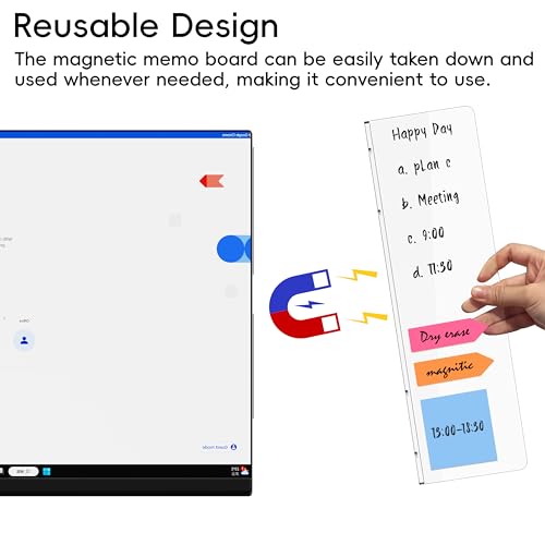 Magnetic Monitor Memo Board, Acrylic Message Reminder Board for Moniter Side, Office Desk Accessories for Women Men, Computer Sticky Note Holder Home Office Memo Holder, Clear, XL - style: 13.2" X 3.3"-Clear-1Pack