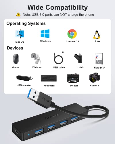 Aceele 4-Port USB 3.0 Hub, Ultra-Slim USB Hub with USB-C Powered Port[Charging/Monitor Not Supported], USB Port for MacBook, Mac Pro, iMac, Mac mini, XPS, PC, Laptop, Flash Drive, Mobile HDD - style: 0.5ft (4A)