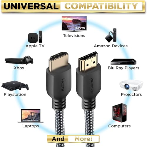PowerBear 4K Long HDMI Cable 50 ft | High Speed, Braided Nylon & Gold Connectors, 4K @ 60Hz, Ultra HD, 2K, 1080P, ARC & CL3 Rated | for Laptop, Monitor, PS5, PS4, Xbox One, Fire TV, Apple TV - size: 50ft