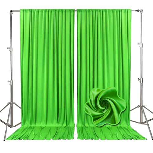 10ft x 7ft Emerald Green Backdrop Curtains for Parties, Fabric Satin Background Curtain with Rod Pockets for Weddings, Birthday, Baby Shower, Photography, Graduation Party Backdrop Drapes, 2 Panels - color: Emerald Green