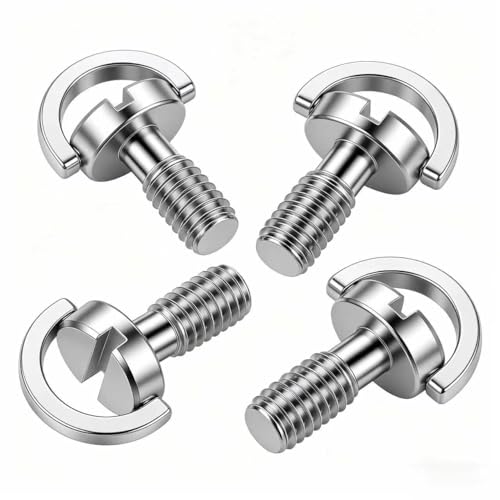 4PCS 1/4-20 Threaded D-Shaped Ring Stainless Steel Camera Fixing Screw, Suitable for Camera Tripods, Monopods, and QR Quick-Release Plates As Adapter Screws