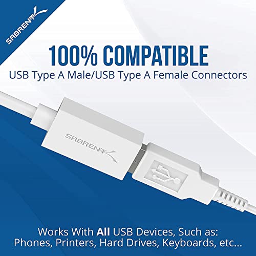 SABRENT 22AWG USB 3.0 Extension Cable A Male to A Female [White] 6 Feet (CB-306W) - color: WHITE, size: 6 FT