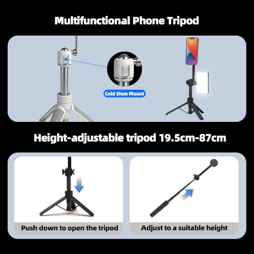 PHOPIK 35" Magnetic Selfie Stick Phone Tripod, Extendable Phone Tripod with Cold Shoe and Remote,Compatible with iPhone/Android/Sport Camera Perfect for Video Recording/Selfies/Insta360 x5（Black） - size: SS21-B