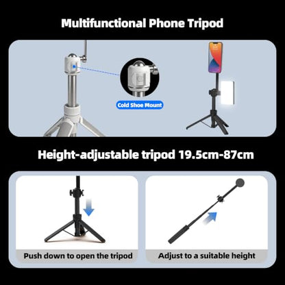 PHOPIK 35" Magnetic Selfie Stick Phone Tripod, Extendable Phone Tripod with Cold Shoe and Remote,Compatible with iPhone/Android/Sport Camera Perfect for Video Recording/Selfies/Insta360 x5（Black） - size: SS21-B