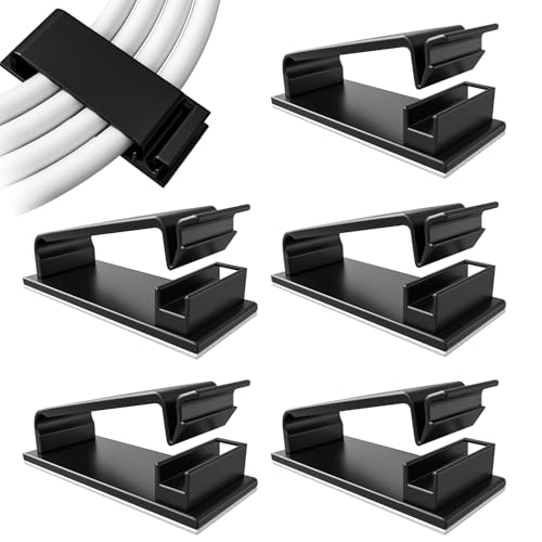 30Pcs Black Self Adhesive Cable Management Clips,Large Cable Organizers Wire Clips Cord Holder for Ethernet Cable TV/PC Under Desk Home Office - color: Black