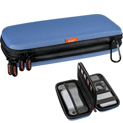 Hard Shell Carrying Case with Multiple Pocket - Double-Layer Electronics Organizer Travel Case - Portable Zipper Tech Cord Pouch Bag for Charger, Phone, Power Bank, Extenal Hard Drive, USB Flash Drive - color: Marine-Blue