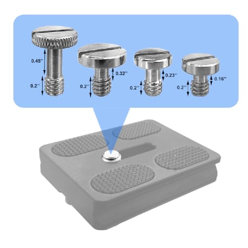 16PCS Camera Screw Set 4 Sizes Stainless Steel 1/4"-20 Slotted Camera Screw Kit Quick Release Plate Mount Screw Tripod Monopod Screw