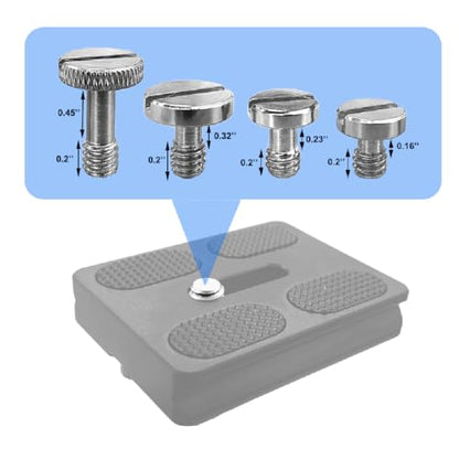 16PCS Camera Screw Set 4 Sizes Stainless Steel 1/4"-20 Slotted Camera Screw Kit Quick Release Plate Mount Screw Tripod Monopod Screw