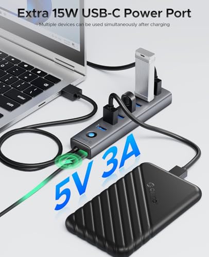 ORICO 7-Port USB 3.0 Hub, Aluminum USB Multiple Adapter, 5Gbps USB Extender USB Splitter with 3.28Ft Cable, UBS-A Hub Long Cable for Desktop, PC, Flash Drive, Mobile HDD, Windows/XPS - size: 3.28Ft