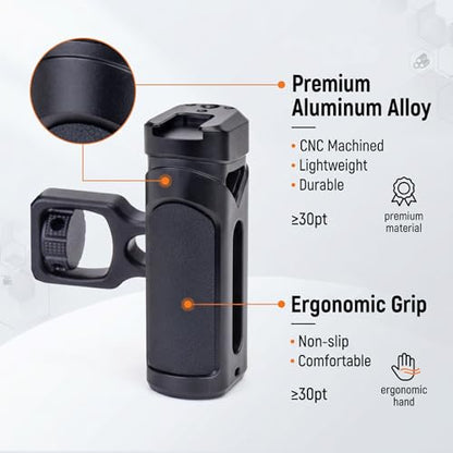 Zeadio Adjustable Camera Side Handle with 1/4"-20 Knob & Cold Shoe Mount for Mirrorless DSLR Cameras Phone Stand, for Recording, Vlog Tripod, Phone Vlogging Kit, Travel Tripod etc (Pack of 2)