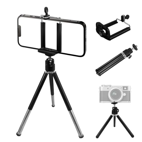 Mini Portble Extendable Phone Tripod Stand with Clip, 360° Ball Head Desktop Tripod Compatible with All Cellphone Mini Camera for Vlogging, Travel, Video Recording (Black) - color: Black