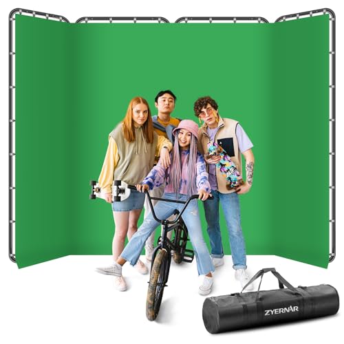 7.87ft x 13.12ft Green Screen Backdrop with Stand,Zyernar Large Green Collapsible Backdrop with Stand foror Photo Studio Video Shooting,YouTube Tutorials and Real-Time Videos, Streaming Games,Stage