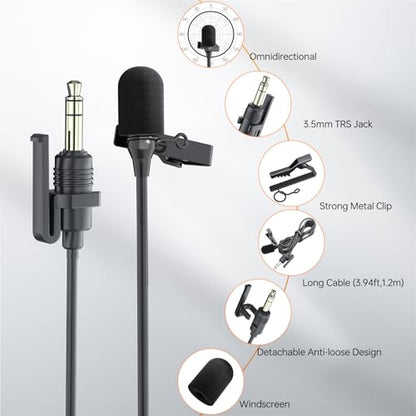 COMICA CVM-SM-O1 Professional Lavalier Lapel Microphone Omnidirectional Clip-on Condenser Mic, Lav Mic for BoomX-D/DSLR Camera, Recording Mic for Interviews, Vlogs, Live-Streaming, etc