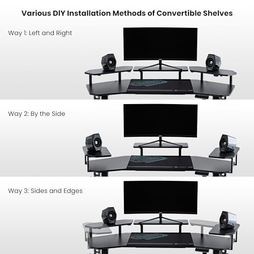 EUREKA ERGONOMIC Aero 55 Inch W Shaped Electric Standing Desk, Height Adjustable Computer Gaming Desk with LED Monitor Shelf, Mouse Pad, Headphone Hook, Cup Holder, Carbon Black - color: Black, size: 55"W x 35"H-Adjustable