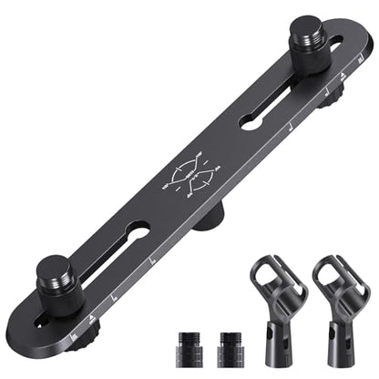 Stereo Array Spacing Mic Bar Mount, Aluminum Dual Microphone Holder with Ruled Markings & Adjustable Positioning, Fits 5/8", 3/8" & 1/4" Stands, Ideal for XY/ORTF Recording, Studio, Podcasting - size: Mic Bar