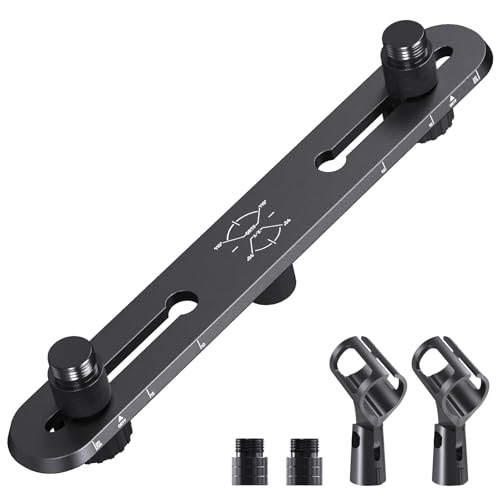 Stereo Array Spacing Mic Bar Mount, Aluminum Dual Microphone Holder with Ruled Markings & Adjustable Positioning, Fits 5/8", 3/8" & 1/4" Stands, Ideal for XY/ORTF Recording, Studio, Podcasting - size: Mic Bar