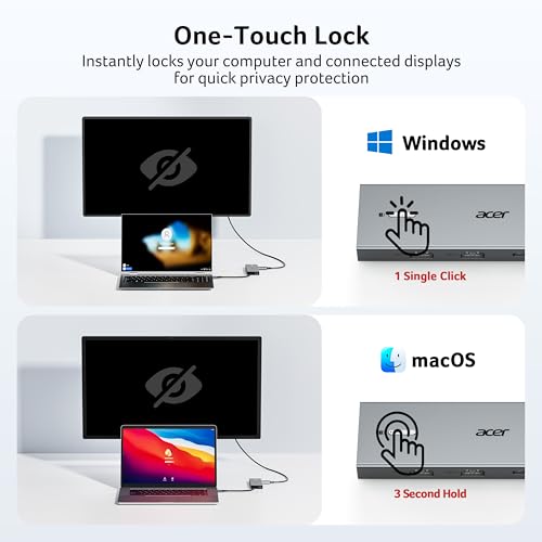 Acer USB-C Docking Station Dual Monitor, 9-in-1 Laptop Dock with 2 HDMI | Laptop Docking Station with 4K@60Hz HDMI, USB A&C 3.0, SD/Micro SD, 100W PD Compatible with Acer/Dell XPS/HP/Mac (0.65FT) - size: 0.65FT