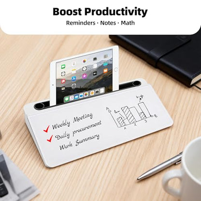 Desktop Whiteboard, Glass Dry Erase Board, Desk Board Buddy,Computer Keyboard Stand,Desk Whiteboard Organizer for Home,Office,School Supplies(Black & White) - color: Black&white
