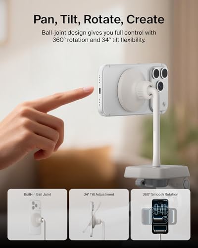 Belkin Stage Magnetic Tripod Phone Mount - Lightweight MagSafe & Qi2 Compatible 360° Rotating Smartphone Holder for iPhone 17 & 16, Android, TikTok, YouTube, Streaming, Influencers, Vlogging, Content - style: Magnetic Phone Holder