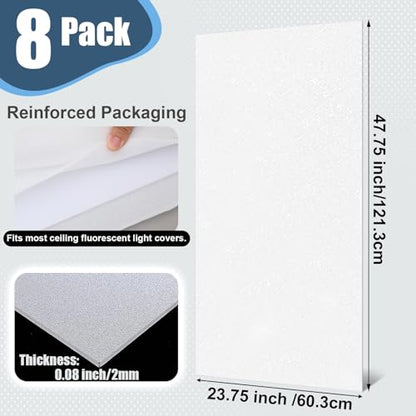 Pushglossy 8 Pack 23.75" x 47.75" x 0.08" Frosted Fluorescent Light Diffuser Panels, Translucent Polystyrene Sheet Replacement for 2x4ft Drop Ceiling Lights for Classroom Office Home - size: 23.75" x 47.75" x 0.08"