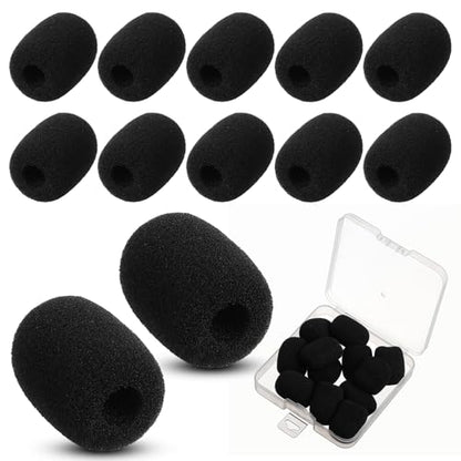 12 Pack Microphone Covers Foam Headset, 1.18 X 0.87 Inch Lapel Mic Covers, Soft Microphone Windscreen for Headset Lavalier Microphones Noise Reduction (Black)