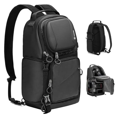 TARION Camera Backpack Sling Bag - 9L Compact Camera Bag 2-in-1 Waterproof Crossbody Sling Bag with Side Access & Dual Strap & Raincover for Photographers (TR-S) - color: 2-in-1 Sling Bag Black, size: Large