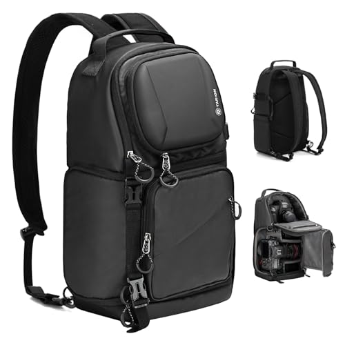 TARION Camera Backpack Sling Bag - 9L Compact Camera Bag 2-in-1 Waterproof Crossbody Sling Bag with Side Access & Dual Strap & Raincover for Photographers (TR-S) - color: 2-in-1 Sling Bag Black, size: Large